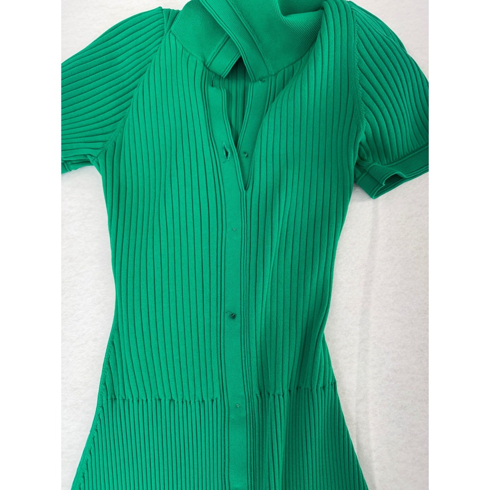 Sandro Green Ribbed Knit Collared Button Front Mi… - image 6